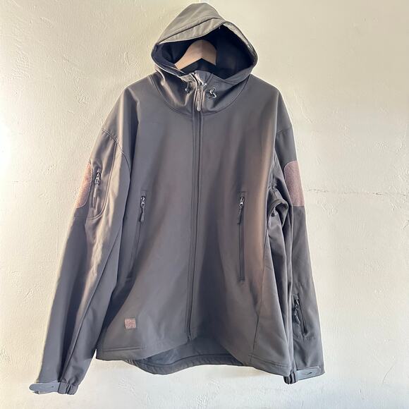 ESDY Outdoor Tactical Full Zip Hooded Jacket Soft Shell Charcoal Gray Size 3XL - Picture 2 of 12